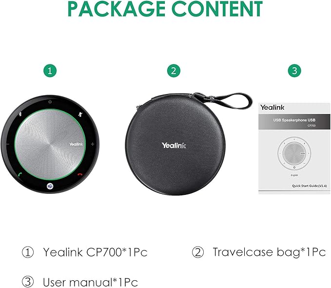Yealink Teams Certified Speakerphone Wireless Speaker with Microphone Bluetooth for Conference Meeting CP700 Noise Reduction Home Office 360° Voice Pickup (Package Without dongle)