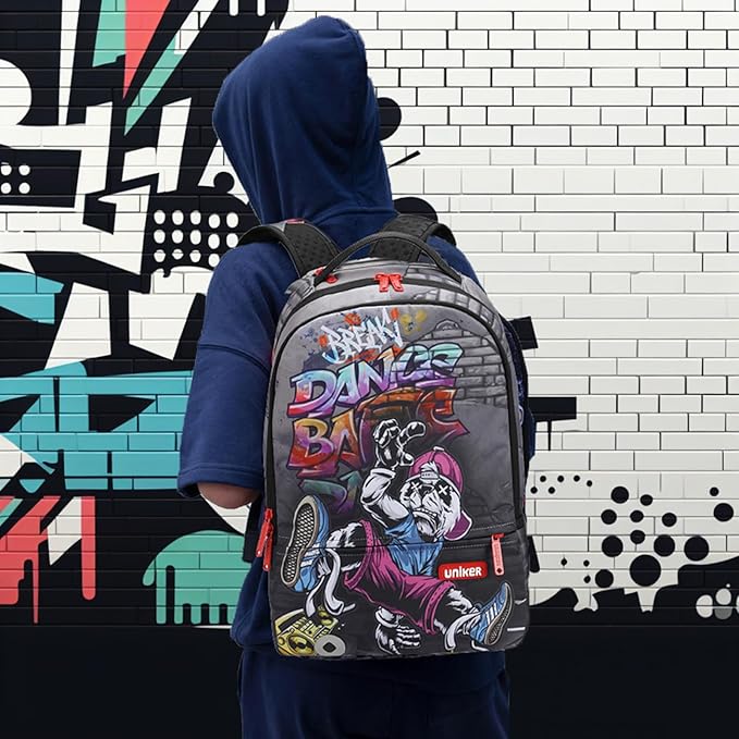 UNIKER Travel Laptop Backpack,Graffiti Backpack for Work,Designer Laptop Backpack for 15.6 Inch,Edgy College Backpack Computer Bag,Panda Break Dancer Hiphop