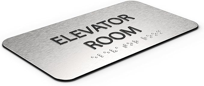 ADA Elevator Room Sign for Business - Office Signs, Aluminum Brushed Silver, Tamper-Proof, Heavy Duty Mounting Tape, Easy Install, Office Décor, ADA Compliant, Grade 2 Braille (7” W x 4” H) ADASigns.org