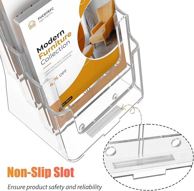 Acrylic Brochure Holder 8.5x11 & 4 x9 Inches, Clear 4 Tier Magazine Holder Brochure Display Stand w Removable Divider, Literature Pamphlet Flyer Holder for Wall Mount or Countertop