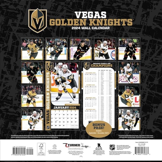 TURNER SPORTS Vegas Golden Knights 2024 Mini Wall Calendar (24998040623)