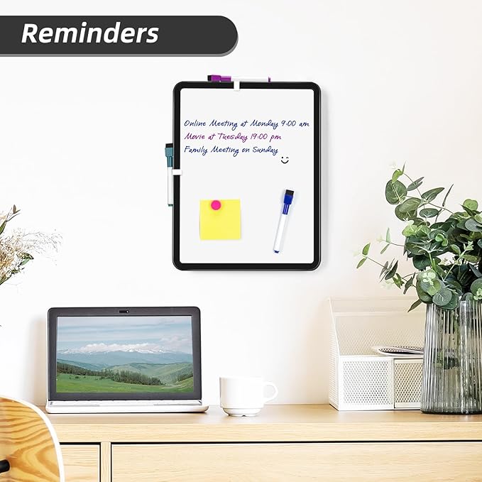 VUSIGN Small White Board Dry Erase, 11''x14'' Magnetic Dry Erase Board, Mini Whiteboard with Markers for Kids, Students, Fridge, Wall, Locker, Black