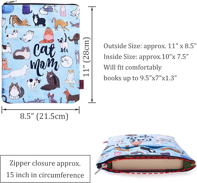 Book Sleeve for Book Lovers, Bookish Book Protector, Book Covers for Paperbacks, Washable Fabric, Book Sleeves with Zipper, Medium 11 Inch X 8.7 Inch