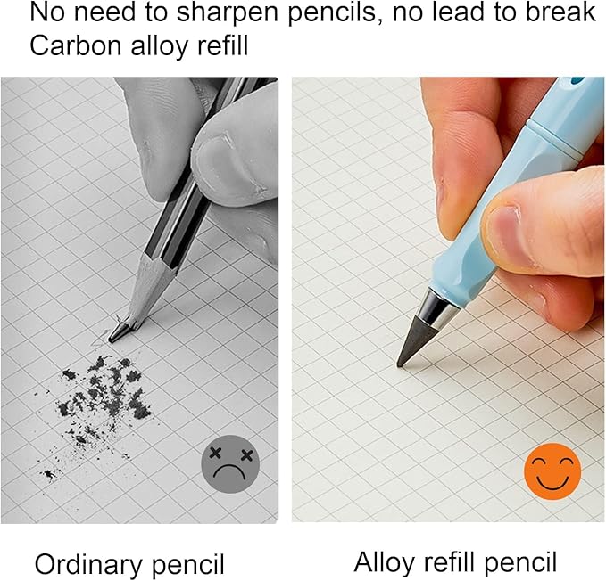 8Pcs Infinity Forever Pencil Christmas Gifts - 0.7mm Infinite Everlasting Metal Inkless Pencils Set with Eraser, No Need Sharpened, Replace Mechanical Pen for Sketch, Drawing and Writing