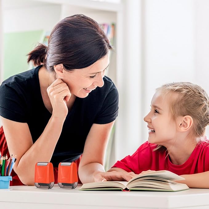 Sherr 2 Handwriting Line Stamp Roller Dashed Handwriting Lines Practice Roller Stamp for Kids, Teachers Kindergarten Education Classroom Back to School Need(2.72 x 2.44 x 1.54 Inch,Orange)