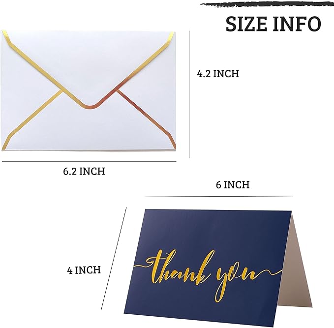 Winoo Design Heavy Duty Thank You Cards with Envelopes - 36 PK - Gold Thank You Notes 4x6 Inches - Baby Shower, Wedding, Small Business, Graduation, Funeral, Bridal Shower (Navy Blue)