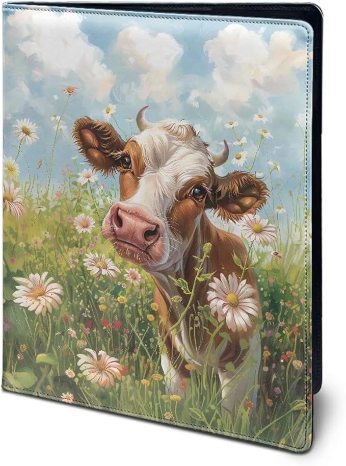 Office Folder Cow Daisy Print PU Leather Padfolio with A4 Size Clipboard Clip for Business Resume Interview Document Sleeve Binder Folder for Men/Women