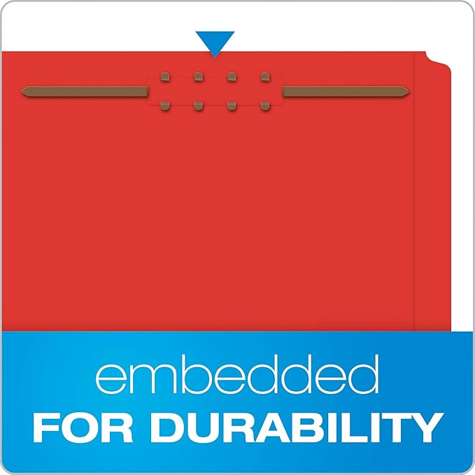 Pendaflex Fastener Folders, Letter Size, Red, 50 per Box, with 2 Fasteners and 1/3 Cut Tabs in Left, Right, Center Positions