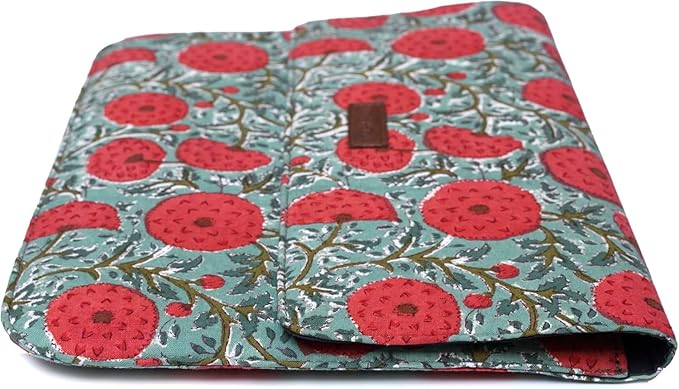 Cotton Hand Block Print Laptop Sleeve Case Bag Compatible with MacBook Air/Pro, 13-13.3 inch Water-Resistant Notebook, Travel Carrying Case Bag Protective Portable Computer Bag, Green