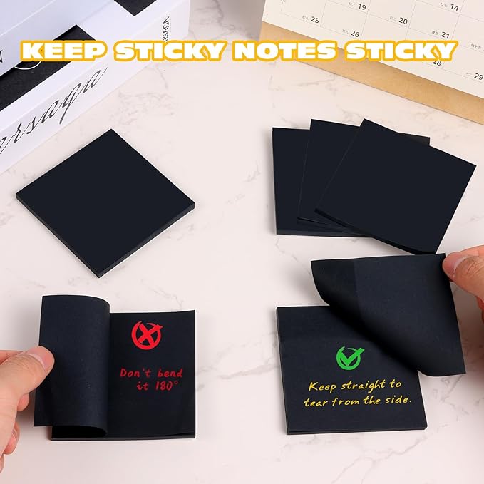 Black Sticky Notes, 3"x3" Post It Notes with 2 Metallic Pens, 6 Pads, Self-Stick Notes Pads Sticky Notes Bulk for School Home Hospital Office Supplies