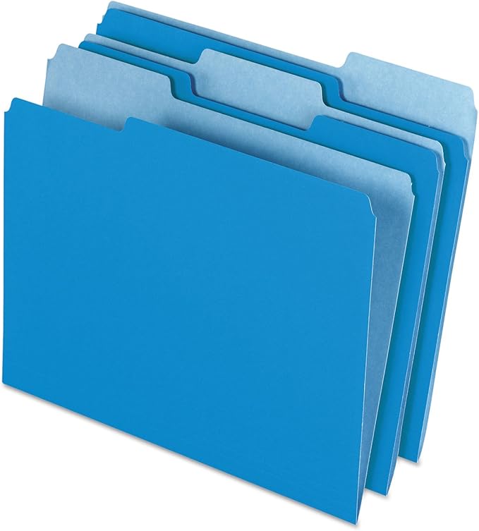 Pendaflex Two-Tone Color File Folders, Letter Size, Blue, 1/3 Cut, 100 per box (152 1/3 BLU), 12 inches