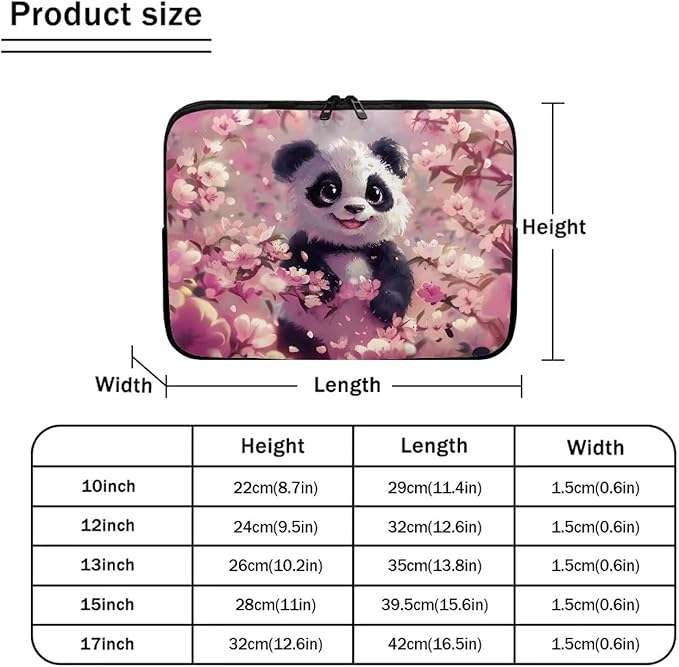 Panda Cherry Blossom Printed Computer Case Bag for Girls Boys, Washable 10 Inch Laptop Bag Carrying Case Laptop Briefcase Neoprene with Zipper, Compatible with Various Computers, Pink