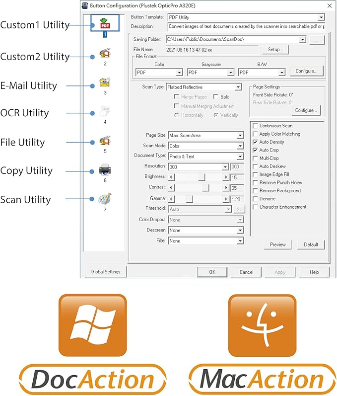 Plustek OpticPro A320E - A3 CCD Sensor Flatbed Scanner, 12" x 17" scan Area with 7.8 Second Speed. Windows,Mac, ICA & Twain Compliant.