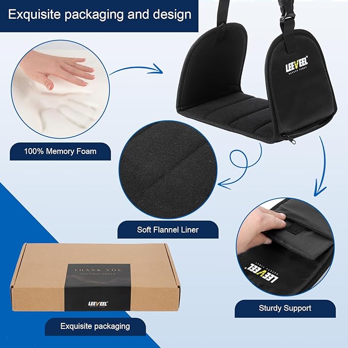 Foot Hammock for Plane Travel,Portable Airplane Foot Rest with Memory Foam and Hardboard,Adjustable Airplane Foot Hammock,Airplane Travel Essentials (Box Packaging)