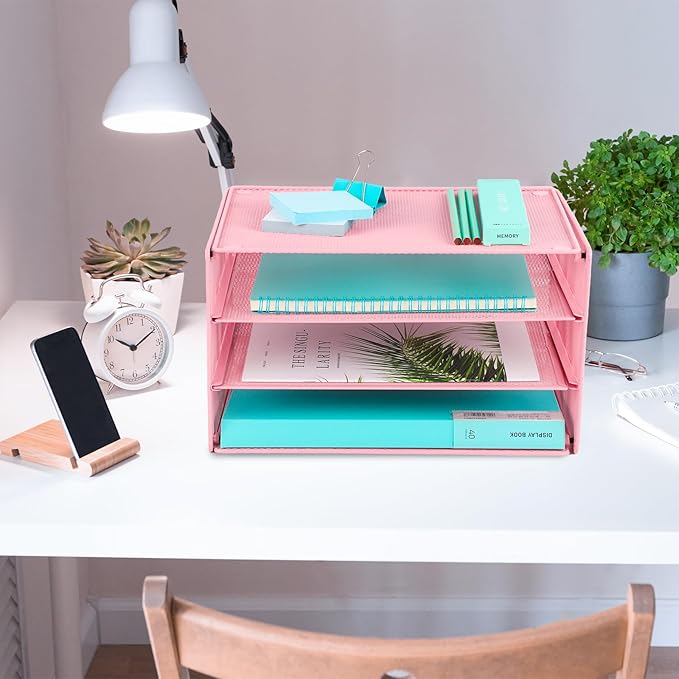 EASEPRES 3 Tier Paper Organizer Tray, Pink