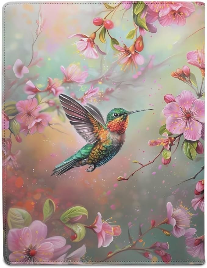 Cozeyat Spring Hummingbird Padfolio for Women PU Leather Portfolio Folder for Documents, File Folders Letter Size Portfolio Binder for Job Work Office