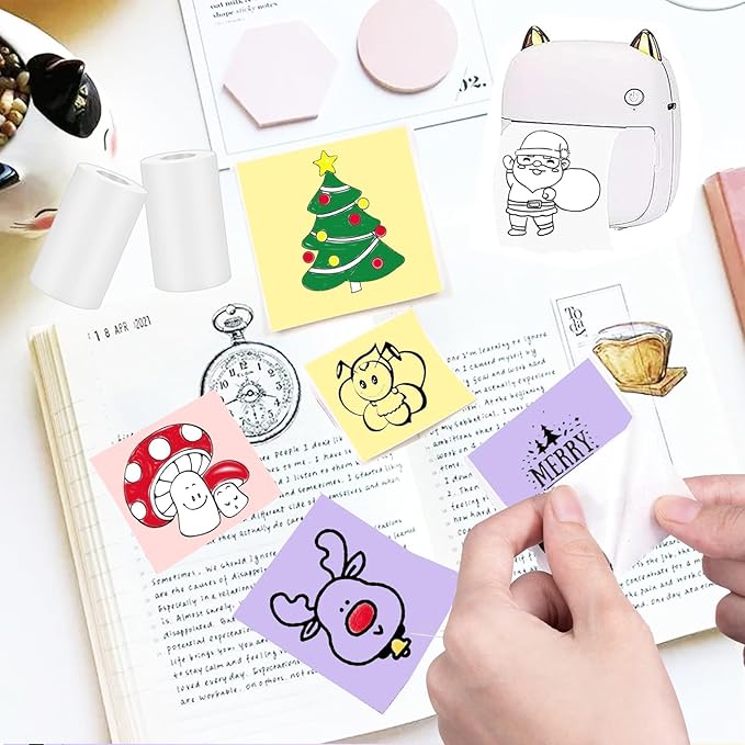 6 Rolls Colored Printer Paper, Self-Adhesive Thermal Paper with Black Character on Yellow/Purple/Pink Color Paper for Printer, 57mm x 25mm Sticker Printer Paper, 3 Color Thermal Labels