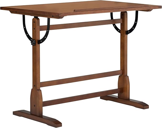 Studio Designs Vintage Drafting Table - Antique Design Solid Wood Drafting Table with Built-In Pencil Groove and Pencil Ledge - Angle Adjustable Work Surface