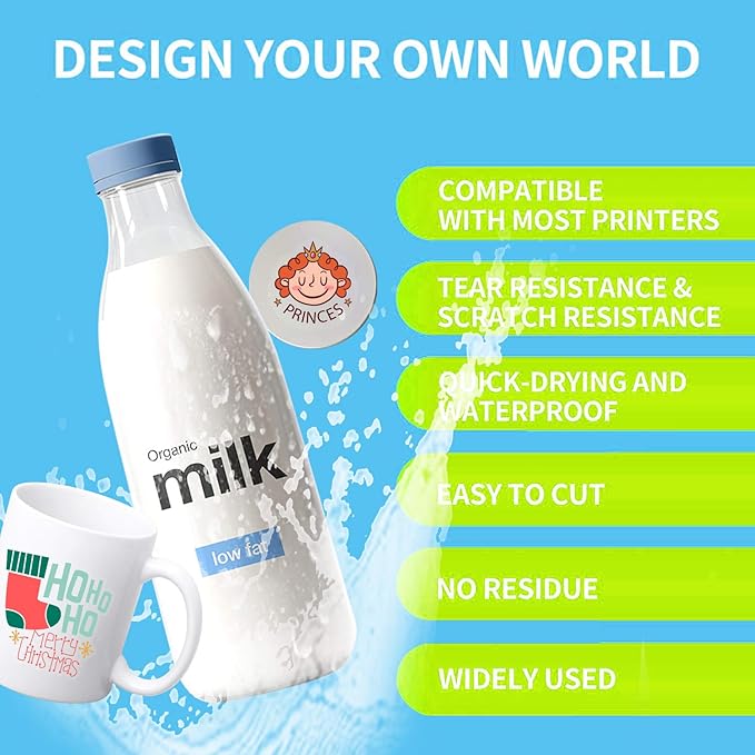 Premium Printable Vinyl Sticker Paper,Translucent 30 sheet Clear Self-Adhesive Sheets,Dries Quickly Vivid Colors Decal Paper,Tear Resistant-for Any Epson HP Canon Sawgrass Inkjet Printer