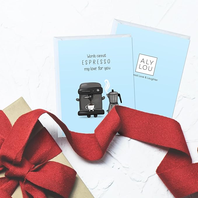 ALY LOU Anniversary Card for Her Him/Husband Boyfriend/Girlfriend Wife/Sarcastic Birthday Vday Greeting Card (Espresso My Love)