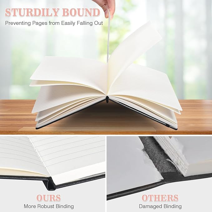 OMEYA Lined Journal Notebook, 3 Pack A5 College Ruled Notebooks for Work, Hardcover Notebook Each with 2 Pockets & Pen, Leather Journal for Women, Men, 160 Pages, 100GSM Thick Paper (Pink)