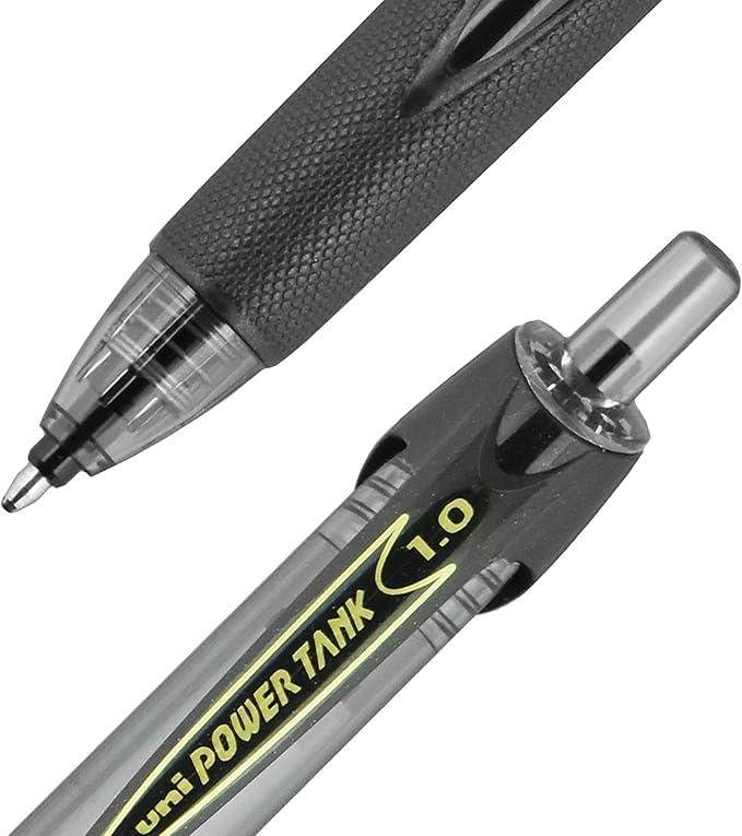 uniball Power Tank Rt Ballpoint Pen, Retractable, Bold 1 Mm, Black Ink, Smoke/black Barrel, Dozen