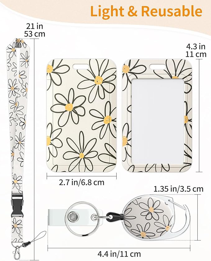 Uniclife 2 Pack Floral Sliding Badge Holder Flower Plastic Case with Retractable Badge Reel Carabiner Clip and Detachable Lanyard Strap Hard Vertical Card Protector for Women Nurse Teacher