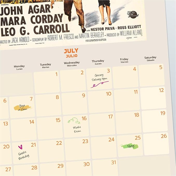 Retro Sci-Fi Wall Calendar 2025 12" x 12" FSC® Plastic Free - Starts Week On Sunday | Square Wall Calendar | Family Planner Calendar 2025 | Vintage Calendar 2025