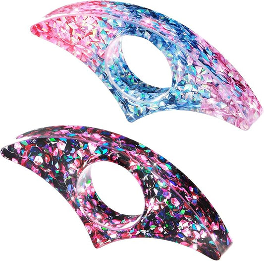 Rhinestones Book Page Holder, Glitter Crystal Thumb Book Holder, Sector Resin Book Opener Handmade Thumb Bookmarks Reading Accessories for Birthday Party Wedding Gifts(Purple Green+Pink Blue)