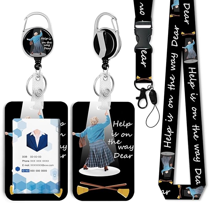 Help is on The Way Badge Holder with Retractable Reel and Breakaway Lanyard，Badge Clips Retractable Heavy Duty Badge Reel，Keychain，ID Holder with Breakaway Lanyard for School Nurse Office Teen