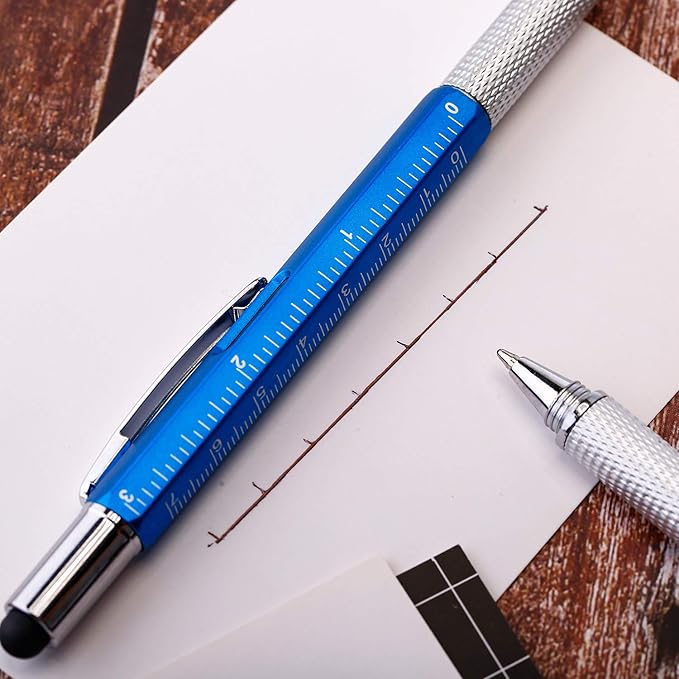 Zhanmai 8 Pcs Gift Pen for Men 6 in 1 Multitool Tool Pen with Refills Screwdriver, Ruler, Levelgauge,Fathers Christmas Graduation party Supplies(Red, Green, Blue, Gray)