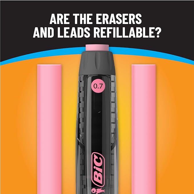 BIC Break Resistant Mechanical Pencils with Erasers, No. 2 Medium Point (0.7mm), 4-Count Pack Pencils for School or Office Supplies, Lead and Eraser Refills