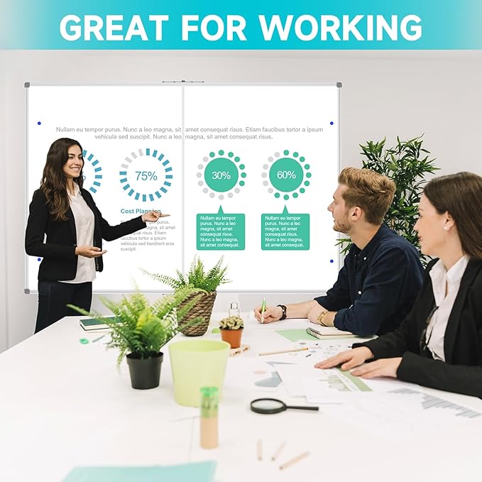 JILoffice Large Foldable White Board 60x40 Inches, Dry Erase Magnetic White Board, Silver Aluminum Frame with 2 Detachable Marker Tray Wall Mounted Board for Office Home and School