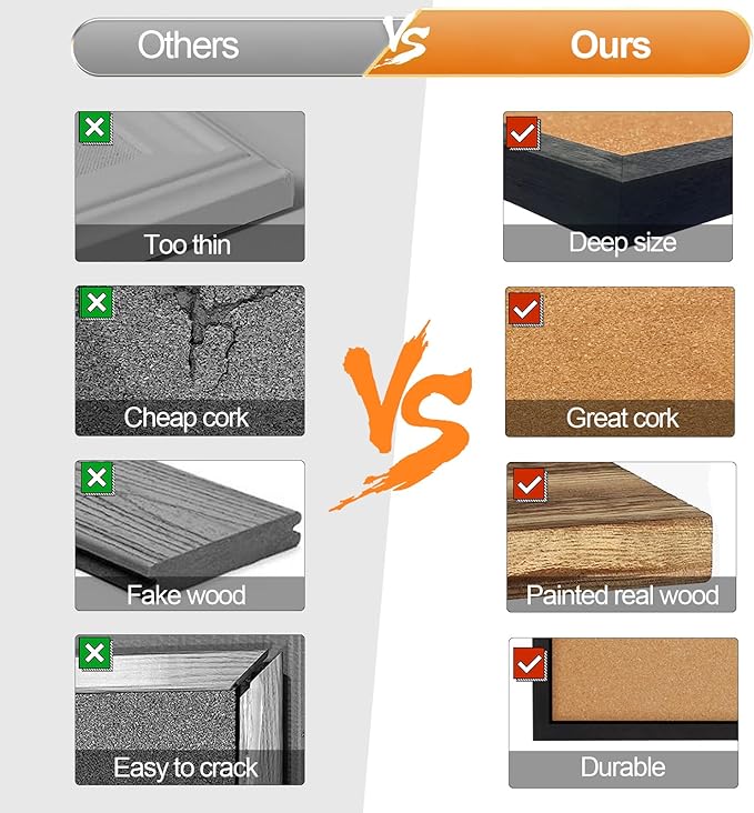 Miratino Cork Board Bulletin Board, 23x18 Inches Wooden Frame Pin Board, Cute Cork Boards for Walls Hanging for Office, Home Decor, School (Pins, Clips, Strings) Black