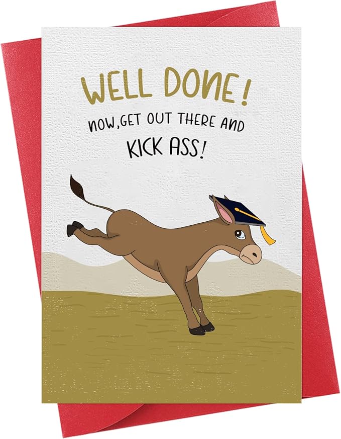 FaCraft Funny Graduation Card for Her Him, Class of 2025 Graduation Greeting Cards with Envelope for Boy Girl Son Daughter, for Graduates High School College 8th Grade (Funny Donkey)