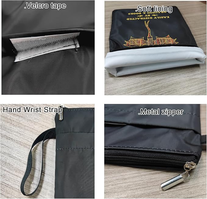 Book Sleeve, Book Covers with Zipper, Funny Cat & Book for Book Lovers, Gifts for Women Teacher Librarian Bookworm Bookish- Easily Distracted by Cats and Books (Black-D, Large)