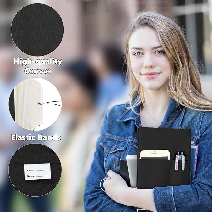 Canvas Book Covers, Washable Book Protector, Book Cover for Paperback Novels, Adjustable Book Cover for Hardcover with Pockets for Pen, Soft Cover Books, Book Lovers Gifts