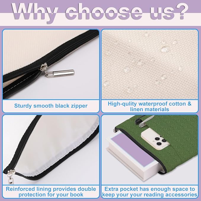 Retro Forest Book Sleeve Book Cover Classic Book Protector with Zipper Christmas Birthday Book Club Gifts Book Accessories for Women Sister Girlfreind Librarian Girls Bookish Book Lovers Gifts