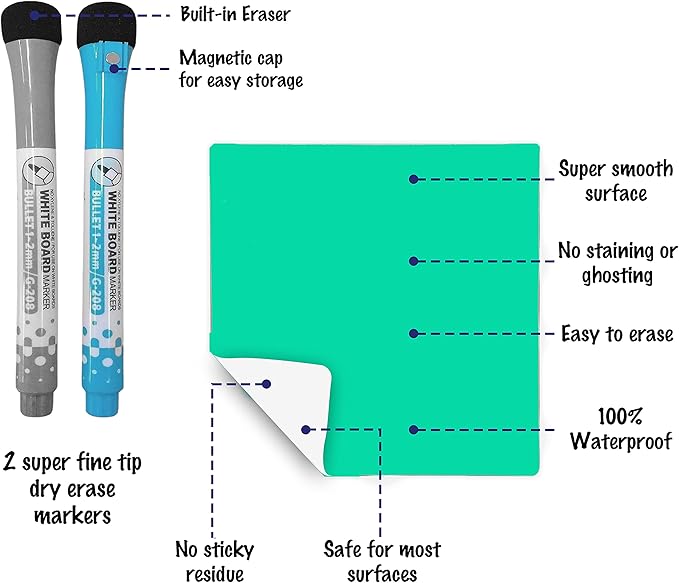 Reusable Dry Erase Sticky Notes - 6 Pack of 4″x4″ Whiteboard Stickers for Lists, Labels, Reminders & Decals - Adheres to Most Surfaces
