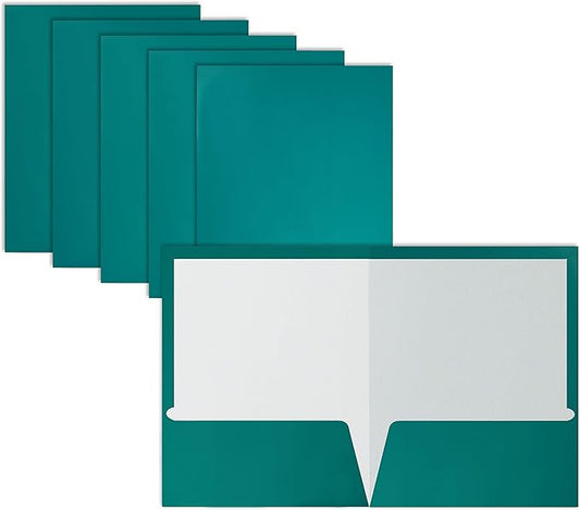 Better Office Products 2 Pocket Glossy Laminated Teal Paper Folders, Box of 25, Letter Size, Teal Paper Portfolios 25 Pack