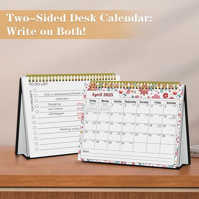 Small Desk Calendar 2025 - Standing 2025 Desk Calendar, OCT. 2024 - DEC. 2025, 8" x 6", Monthly Flip Desktop Calendar with To Do List, Your Personal Desk Calendar Planner for Home Office