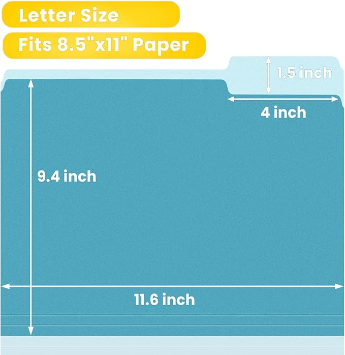 SUNEE File Folders Letter Size Retro Colors, 100 Pack Folders for Documents 1/3-Cut Tabs, Colored File Folders Office Home School for Documents Files Paper