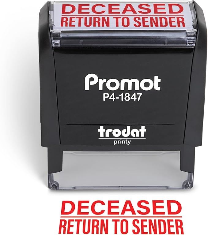 Promot Deceased - Return to Sender Self Inking Rubber Stamp