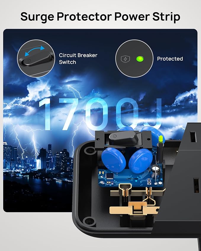 TROND 20W USB C Desk Clamp Power Strip - 1700J Surge Protector with 7 Outlets, Desktop Edge Mount Extension Cord, Fit 1.97" Tabletop, 10FT Flat Plug for Teacher Must Haves, Office, ETL List, Black