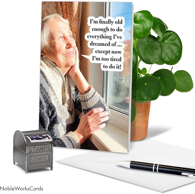 NobleWorks - Humorous Birthday Paper Card with 5 x 7 Inch Envelope (1 Card) Bday Old Enough C2335BDG