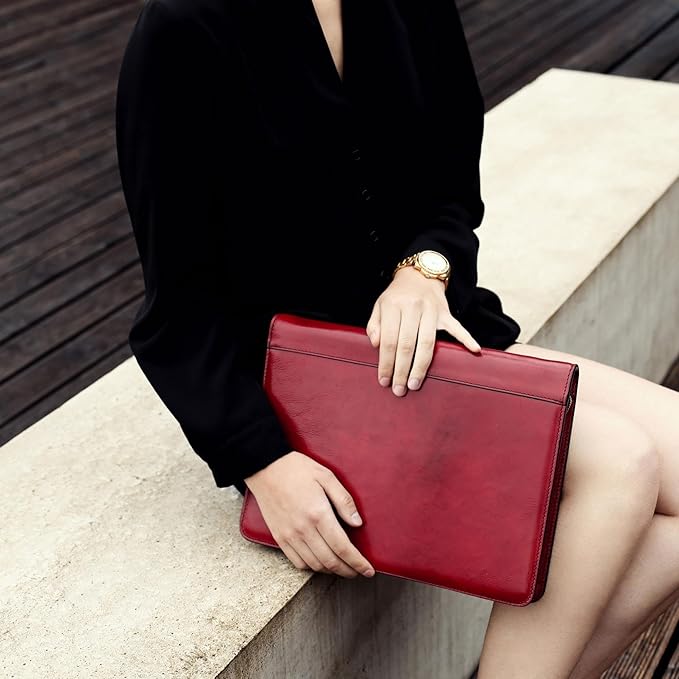 Time Resistance Leather Portfolio - A4 Document Folder - Padfolio - Italian Handcrafted Organizer Folio - Gift Box Included