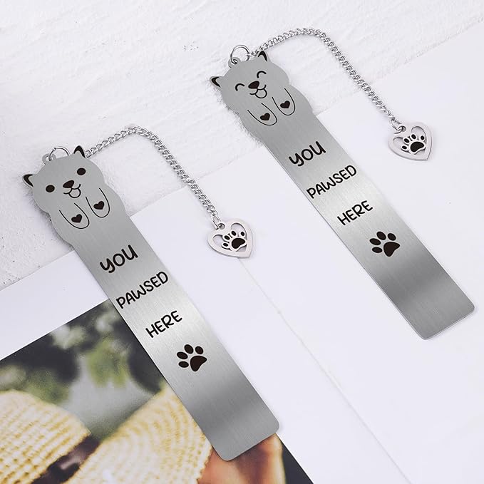 Cute Dog Metal Bookmark - 2 PCs You Pawsed Here Bookmarks for Kids Teens Dog Lovers Gifts Funny Book Marks Pendant Box for Reading Reader Boys Girls School Christmas Thanksgiving Birthday