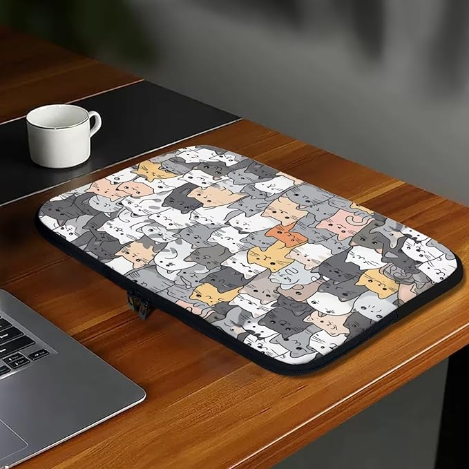 Cartoon Cat Print Laptop Briefcases for Men Women, Cute Laptop Sleeve Case Water Resistant Neoprene Computer Carrying Cover 17 Inch Laptop Carrying Bag