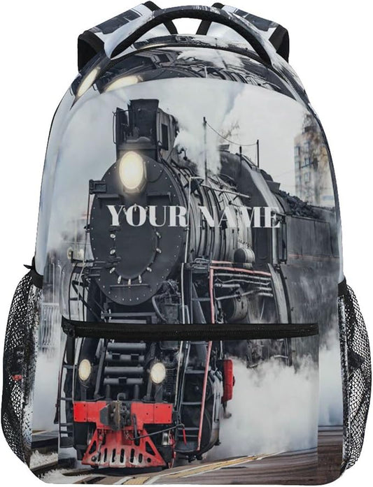 AUUXVA Custom School Backpack for Boys Kids with Name/Text Personalized Bookbag Add Your Name Customized Backpack Train School Bag Laptop Backpack Travel Camping Daypack