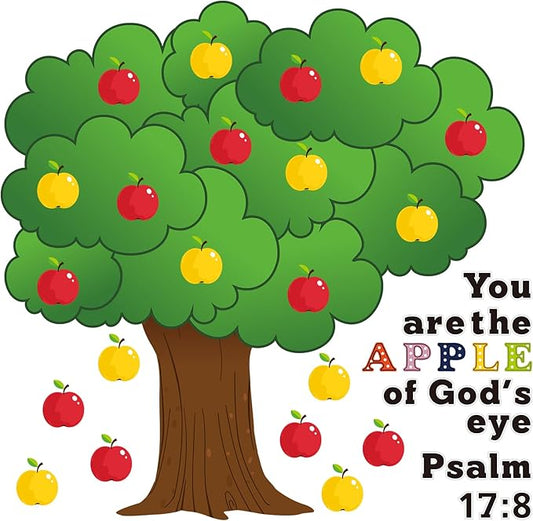 86 Pcs Classroom Bulletin Board Set - Fall Church Tree Bulletin Board Cutouts Autumn Classroom Tree Wall Decor Seasonal Apples for Home & Elementary School Teacher Chalkboard Supplies